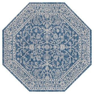 Jonathan Y Designs Palazzo Vine and Border Textured Weave Octagon Indoor/Outdoor Area Rug in Navy/gray at Nordstrom, Size 8Ft 0In X 8Ft 0In
