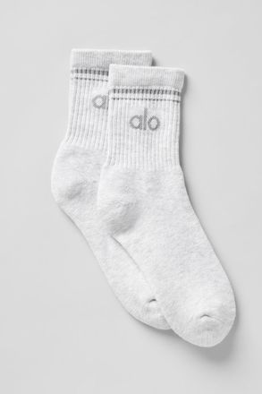 Alo | Half-Crew Throwback Socks in White Heather/Grey, Size: Large
