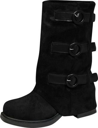 Generic Black Ladies Fashion Footwear with Buckle and Solid Color for Height Boost Comfortable for Daily Wear in Fall and Winter