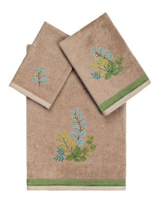 Linum Home Textiles 100% Turkish Cotton Botanica 3Pc Embellished Towel Set