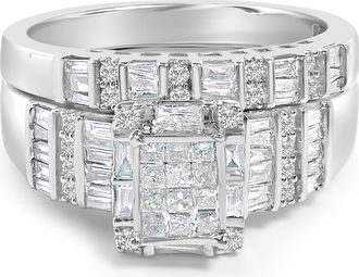 House of Brilliance Sterling Silver 1.0 Cttw Diamond Composite Head Bridal Engagement Ring Set at Nordstrom