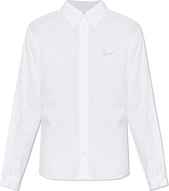Kenzo Overhemd met geborduurd logo - Heren - Zakelijke Overhemden - Wit - M - Katoen - Overhemden