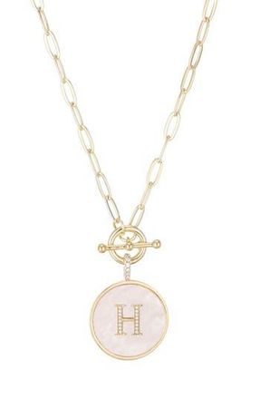 Adornia 14K Gold Plated Mother-of-Pearl Initial Pendant Necklace in White/Gold-H at Nordstrom Rack