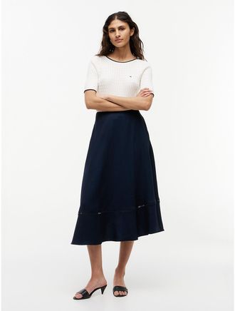 Tommy Hilfiger Womens Flag Logo Trim Midi Skirt - Navy - 4