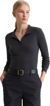 Marc O'Polo Langarm-Poloshirt MARC OPOLO, Damen, Gr. XS, deep night blau, Jersey, Obermaterial: 52% Baumwolle, 48% Modal, regular fit normal, Shirts Langarm-Polos