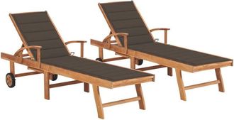 vidaXL Vidaxl - Tumbonas 2 Unidades Madera Maciza De Teca Con Coj&iacute;n Gris Taupe