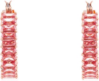 Swarovski Matrix Hoop Earrings - Baguette Cut, Pink, Rose Gold-Tone Plated