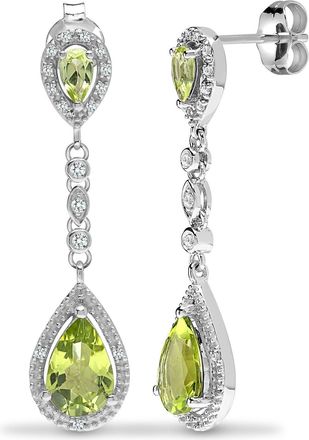 Jewelco London 9ct White Gold Diamond Green Peridot Happy Tears Drop Earrings - 9E199