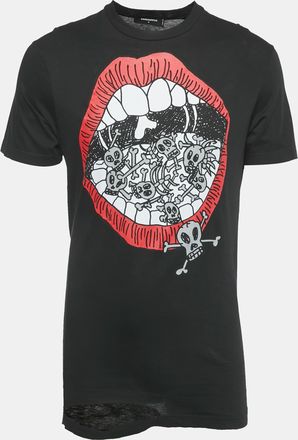 Dsquared2 Black Printed Jersey Long Cool Twisted Ripped T-Shirt