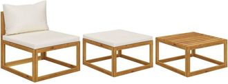 vidaXL Muebles De Jard&iacute;n 3 Pzas Cojines Crema Madera Maciza De Acacia Vidaxl