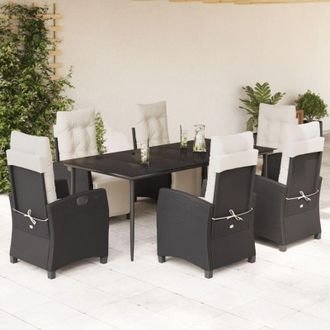vidaXL Set De Comedor De Jard&iacute;n 7 Pzas Y Cojines Rat&aacute;n Sint&eacute;tico Negro Vidaxl
