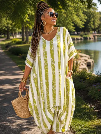 Luukaa D'Celli Striped Tuck Front Dress In Olive