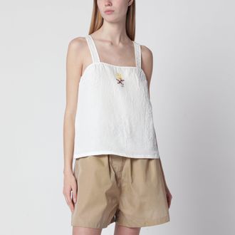 Prada Top in lino bianco con ricamo