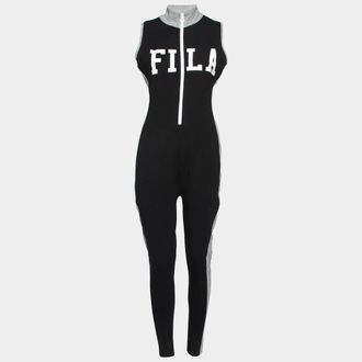 Fila Black & Grey Logo Printed Cotton Sleeveless Jumpsuit