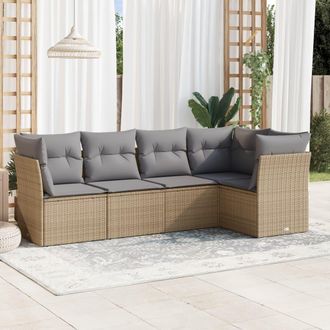 vidaXL Vidaxl - Juego De Sof&aacute;s Jard&iacute;n Con Cojines 5 Pzas Rat&aacute;n Sint&eacute;tico Beige