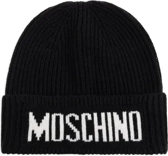 Moschino ribbed logo-detailed beanie - unisex - Wool - One Size - Black