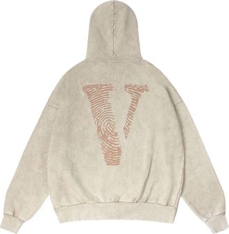Vlone Finger Print Logo Hoodie Beige Red VLHD24004-BE