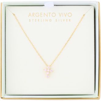 Argento Vivo Pink Cubic Zirconia Cross Pendant Necklace in Gold at Nordstrom Rack