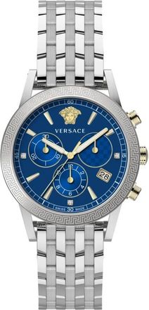 Versace Sport Tech Roestvrij Staal Blauw Wijzerplaat Horloge - Heren - Horloges - Grijs - ONE Size - Accessoires