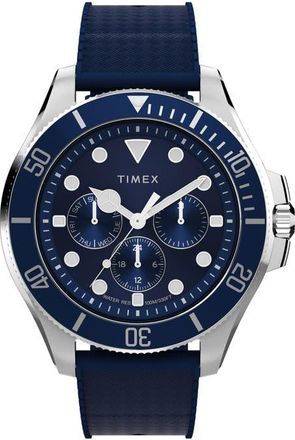 Timex Harborside Coast Multifunction 43mm Synthetic Rubber Strap Watch in Blue/Silver-Tone at Nordstrom