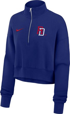 Nike Dominican Republic National Baseball Team 2026 World Baseball Classic Nike Womens Cropped 1/2-Zip Crew in Blue | 01N947XWBD-BW5