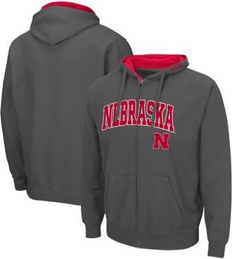 Colosseum Mens Colosseum Charcoal Nebraska Huskers Arch & Logo 3.0 Full-Zip Hoodie at Nordstrom, Size Small