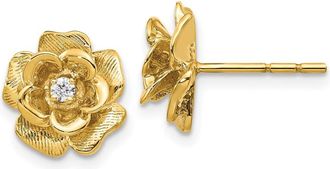 Diamond2Deal 14k Yellow Gold Round Lab Grown Diamond Flower Stud Earrings