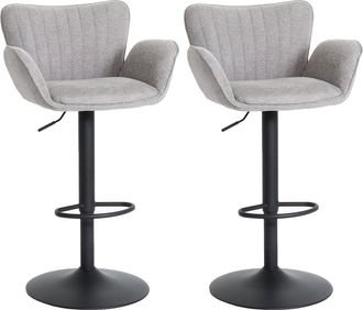 Hhg Hhg - Lote De 2 Taburetes De Bar 098, Taburete De Bar, Con Reposabrazos Reposapi&eacute;s Giratorio Tela/textil Hierro Mvg, Gris Claro Pie Negro