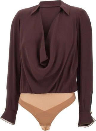 Elisabetta Franchi Bodysuit - Dames - Bodies - Bruin - S - Organza - Tops