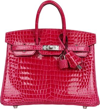 Herm&egrave;s Birkin 25 Crocodile Porosus Lisse Rose Mexico Palladium Hardware