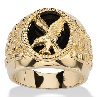 Palm Beach Jewelry Mens Oval-Shaped Genuine Onyx 14k Gold-Plated Eagle Ring