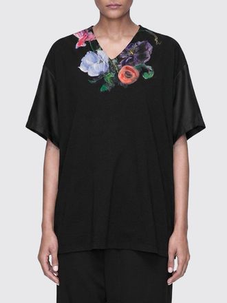 Maison Margiela T-shirts a v in cotone e seta floreale