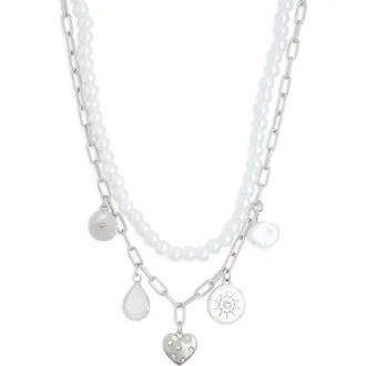 BP. Layered Chain Link Charm Necklace in Rhodium Multi at Nordstrom Rack