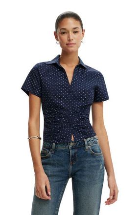 Cotton On Womens Maya Rouched Shirt in Lily Micro Polka Dot Navy at Nordstrom, Size 10