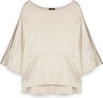 Fiorella Rubino Satijnen Blouse met Boot Halslijn - Dames - Blouses - Wit - L - Satijn - Overhemden