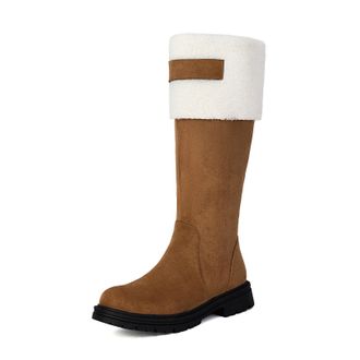 Generic Womens Faux Suede Long Boots with Side Zipper Round Toe Knee High Boot Flat Heel Platform Winter Boots,Brown,9.5 UK