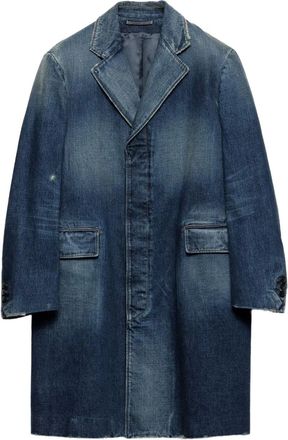 Prada washed denim single-breasted coat - men - Cotton - 48R - Blue