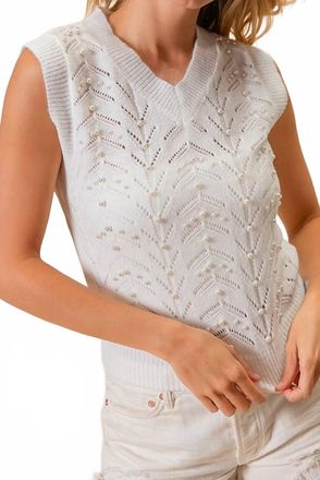 Bibi Chevron Pointelle Pearl Knit Top In White