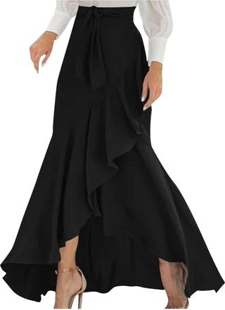 Generic Womens Vintage Maxi Skirt Irregular Hem Wrap A Line Skirts Evening Prom Party Skirt Retro High Waist Swing Skirts Going Out Elegant Long Dress Ladies 