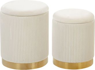 Beliani Beliani - Set Di 2 Pouf Contenitore Moderni In Poliestere Bianco Con Base Oro Miramar