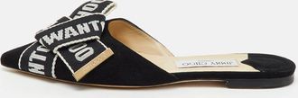 Jimmy Choo London Black Suede Logo Web Gretchen Flat Mules