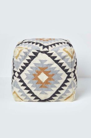 Homescapes Kilim Footstool Handwoven Beanbag Pouffe in Gold