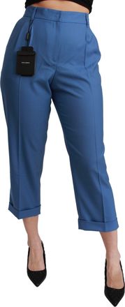 Dolce & Gabbana Blue Pleated Wool Cuffed Cropped Trouser Womens Pants