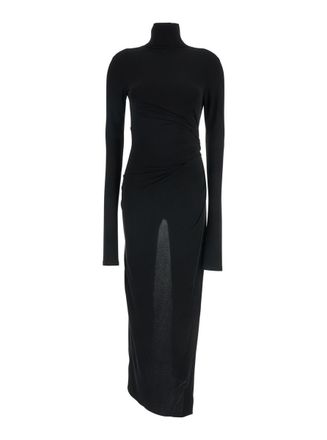 Andamane Black Long Dress With High Neck And Cut-Out On The Back In Fabric Woman