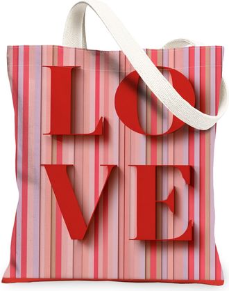 Generic ValentineS Day Striped Canvas Tote Bags, Love Inspired Reusable Grocery Bags, Lightweight Washable Shoulder Strap Canvas F, Red, 13x15 Inch