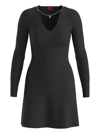HUGO BOSS necklace-detail mini dress - women - Viscose/Polyamide - L - Black