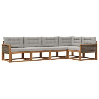 vidaXL Conjunto De Sof&aacute;s De Exterior 5 Pcs Natural Y Gris Claro Vidaxl
