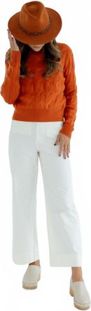 Kinross Cashmere Luxe Cable Crew Sweater In Brandy