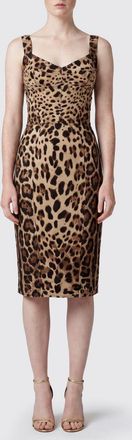 Dolce & Gabbana Abito bustier midi in cady animalier con scollo quadrato