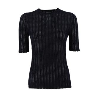 Fabiana Filippi Round-neck Knitwear, female, Blue, Size: L Ribbed Crew-Neck Sweater